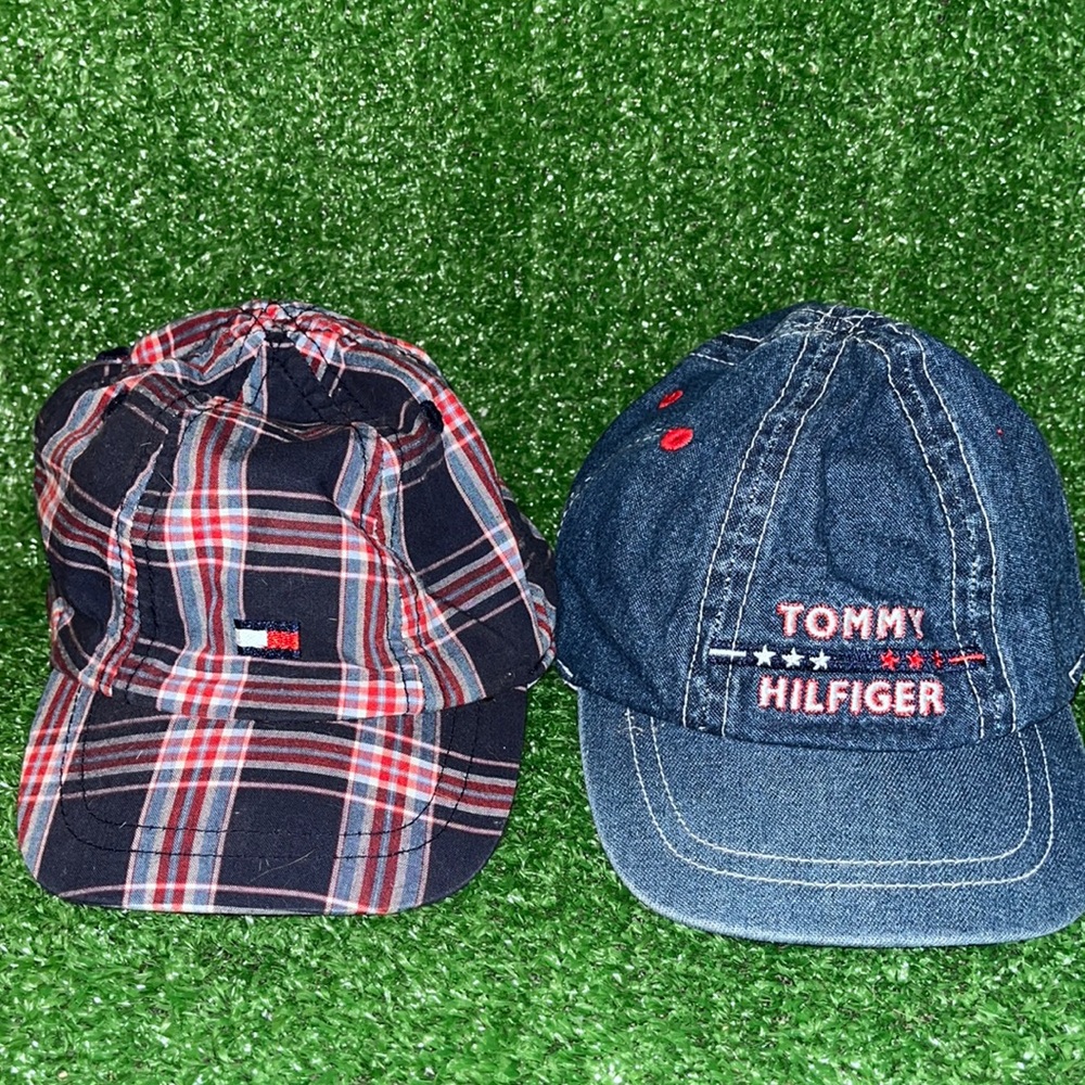 Tommy Hilfiger Baby Jean Hat and Plaid Hat BOTH SIZE SMALL